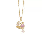 Korean Moon Heart Minimalist Pink Necklace
