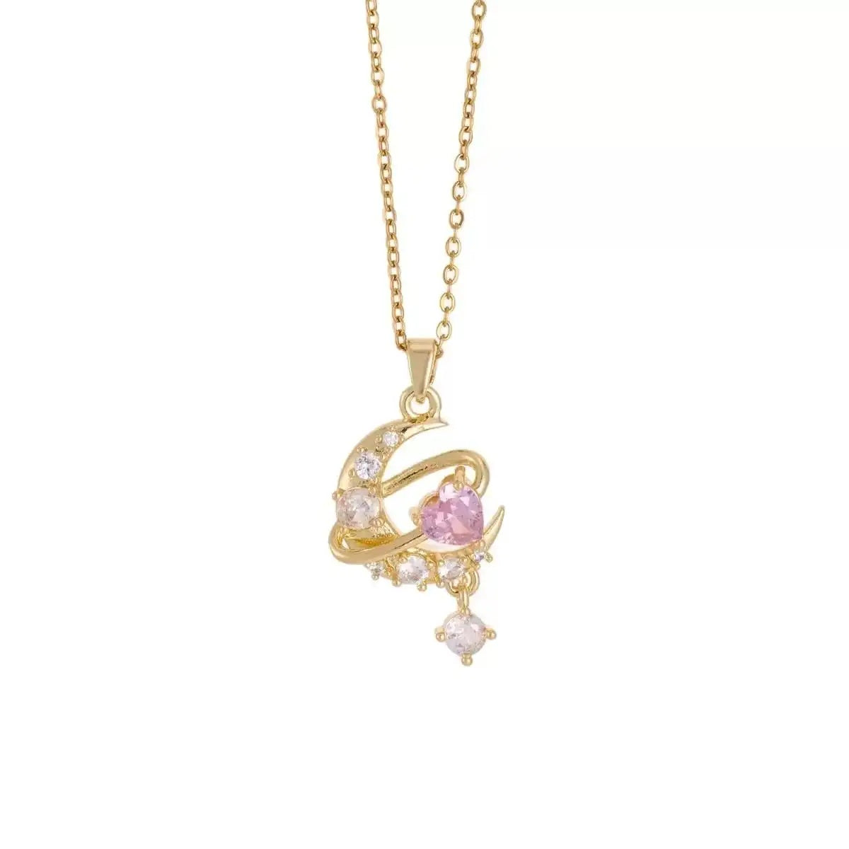 Korean Moon Heart Minimalist Pink Necklace