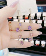 Korean Purple Crystal Heart Tassel Drop Earrings