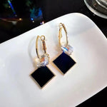Korean Rhombus Black Retro Earrings