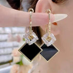 Korean Rhombus Black Retro Earrings