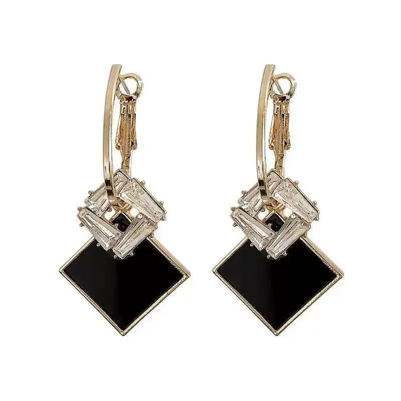 Korean Rhombus Black Retro Earrings