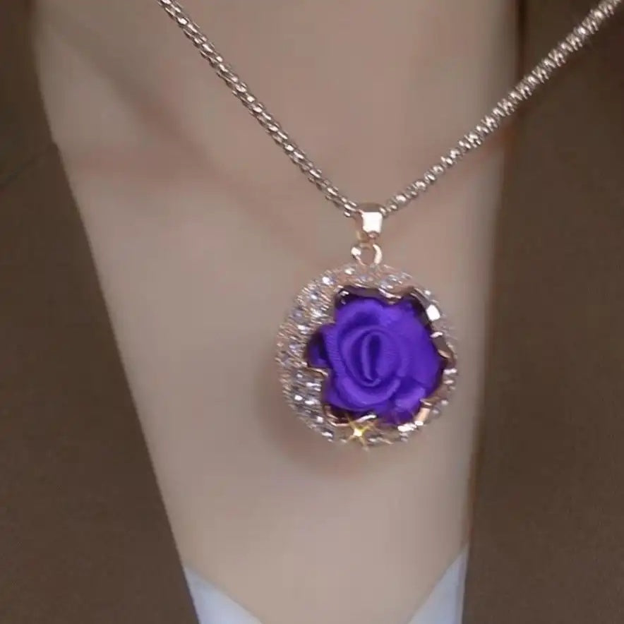 Korean Rose Flower Long Necklace