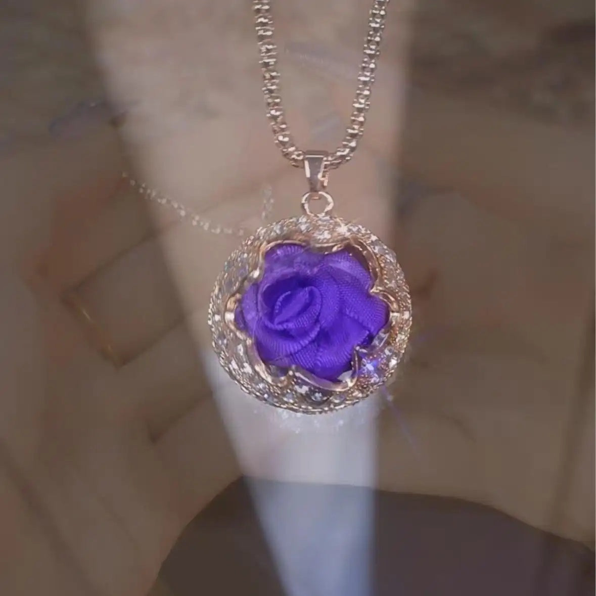 Korean Rose Flower Long Necklace