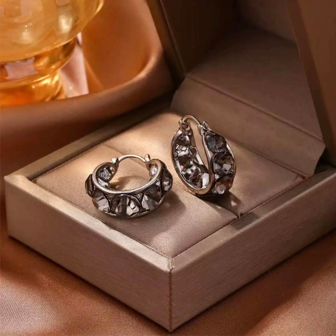 Korean Teardrop Crystal Hoop Earrings