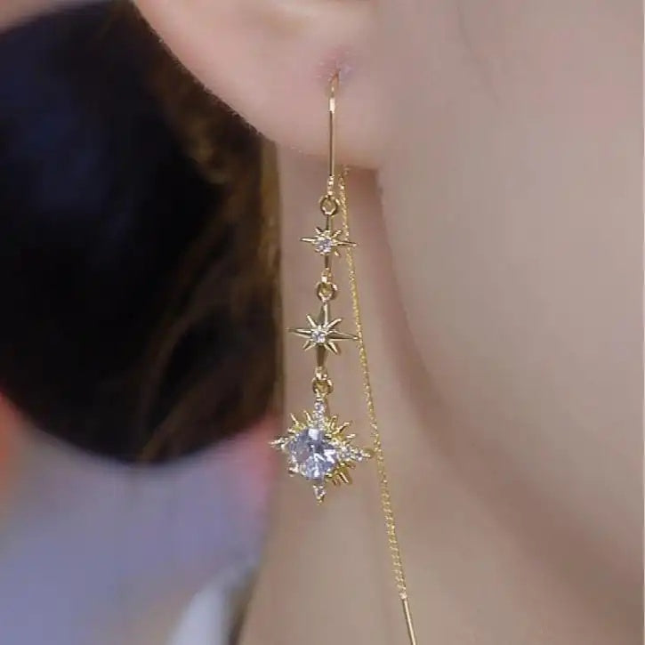 Korean Version Crystal Eight Pointed Drop Earrings