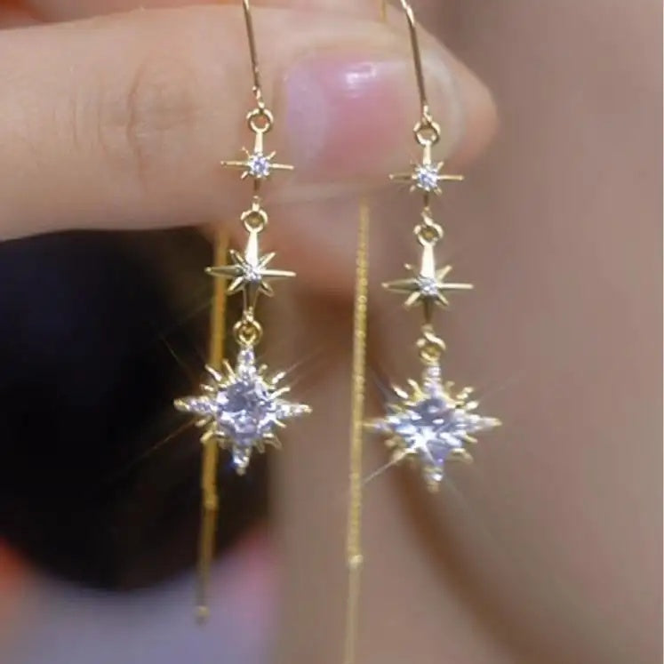 Korean Version Crystal Eight Pointed Drop Earrings