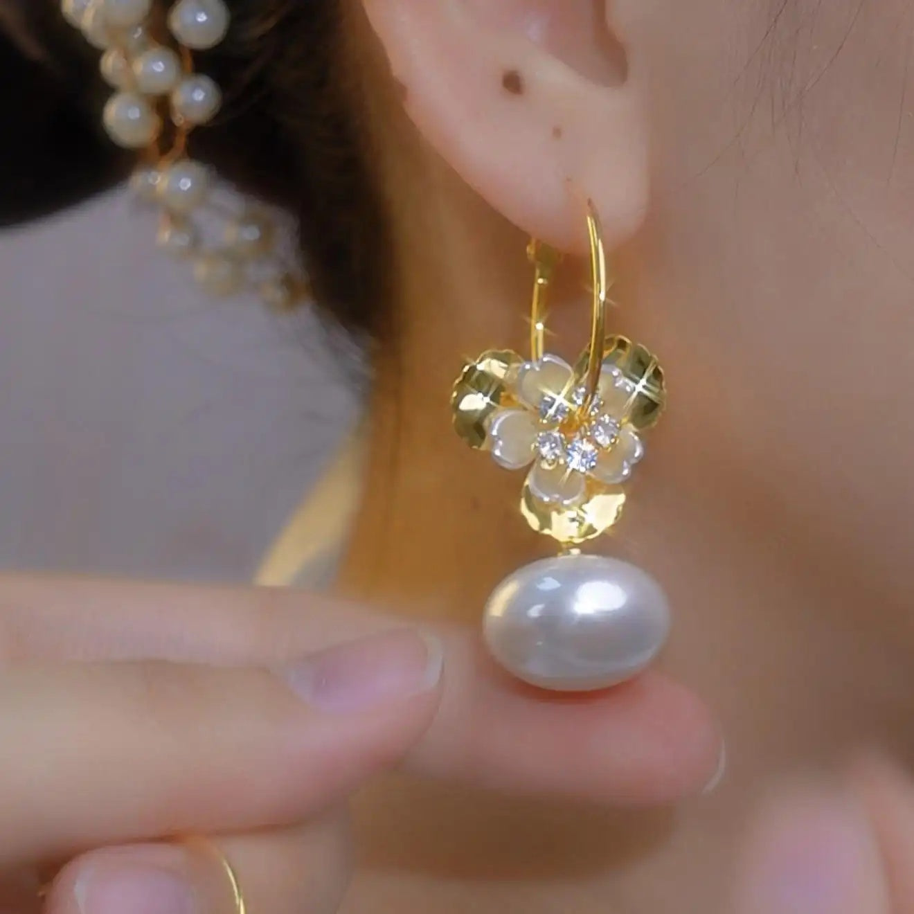 Korean Version Long Petal Drop Earrings