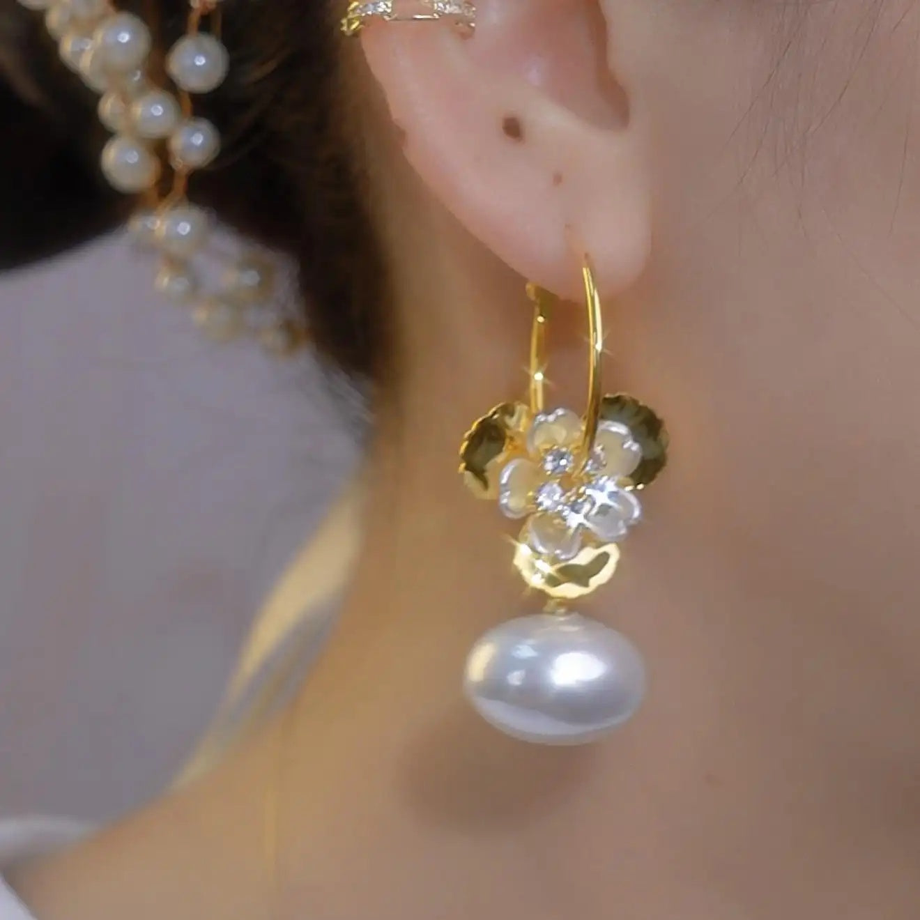 Korean Version Long Petal Drop Earrings