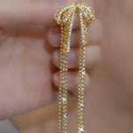 Lace Bow Long Tassel Two Drop Earrings