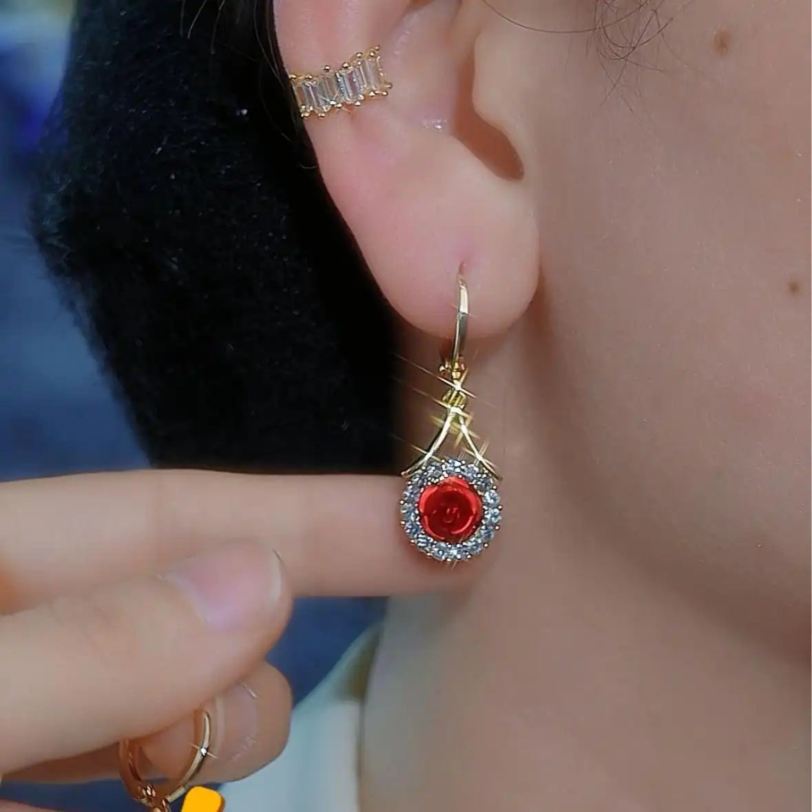 Large Crystal Rose Drop Earrings