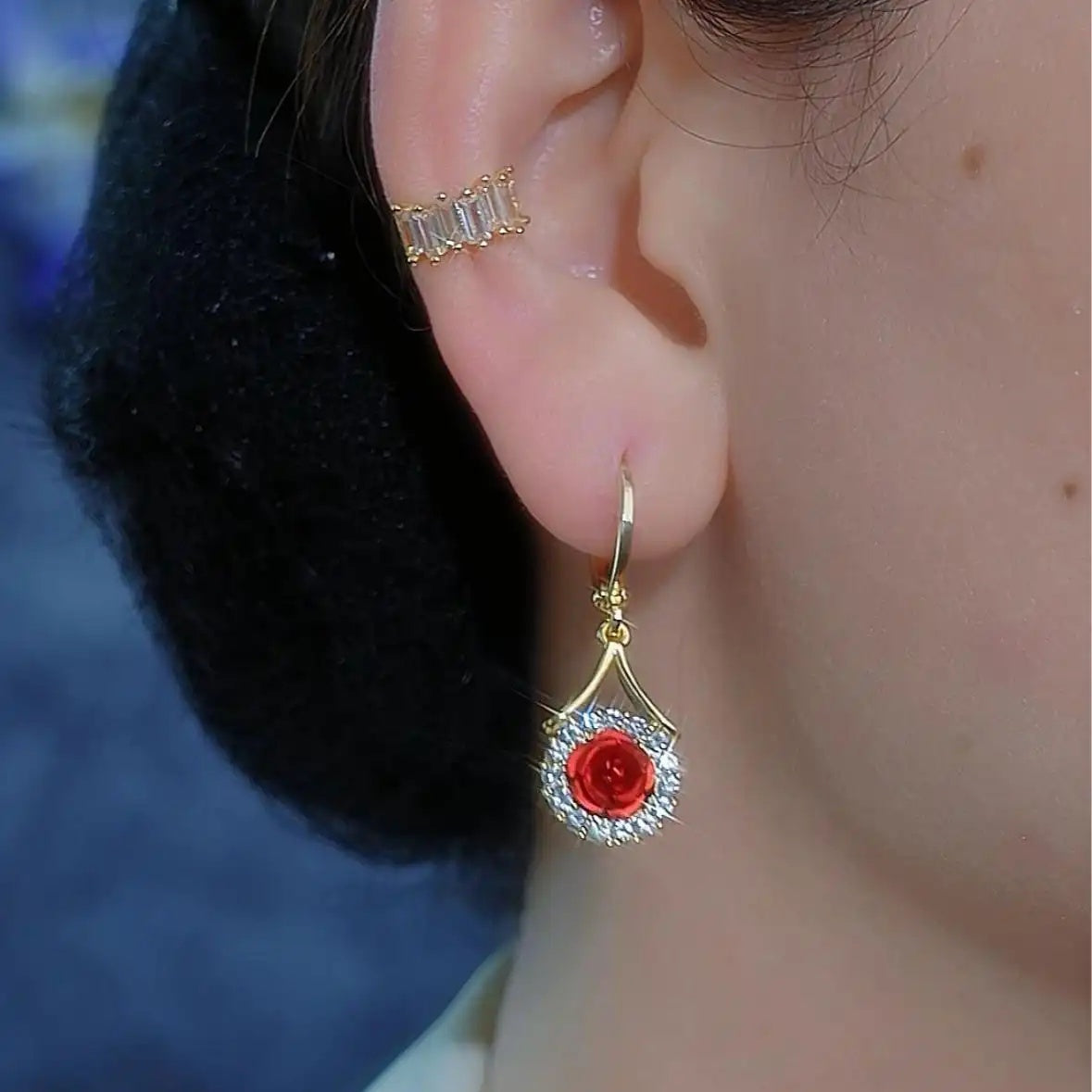Large Crystal Rose Drop Earrings