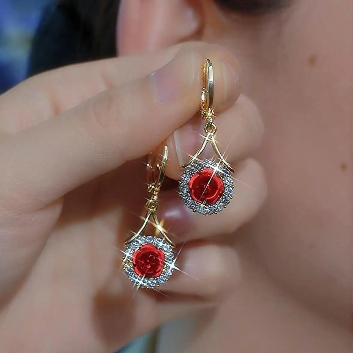 Large Crystal Rose Drop Earrings