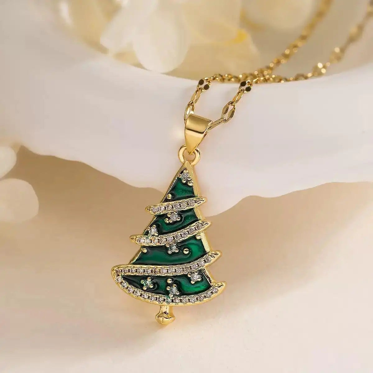 Large Green Christmas Tree Pendant Necklace