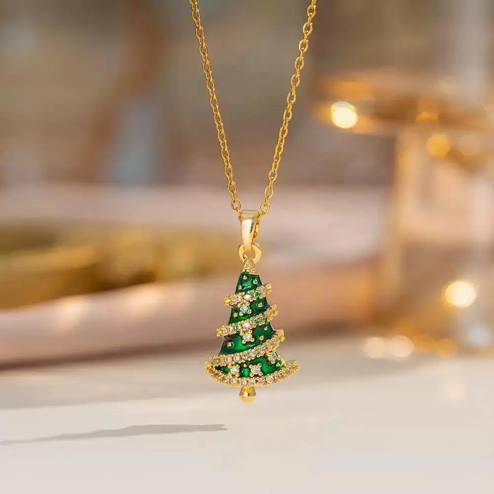 Large Green Christmas Tree Pendant Necklace