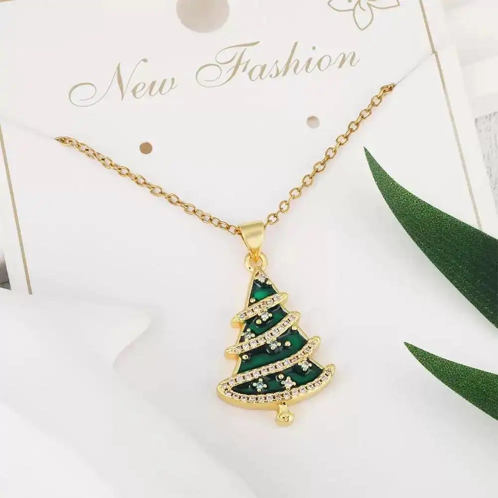 Large Green Christmas Tree Pendant Necklace
