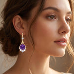 Large Purple Rose Crystal Drop Earrings