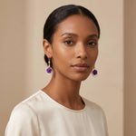 Large Purple Rose Crystal Drop Earrings