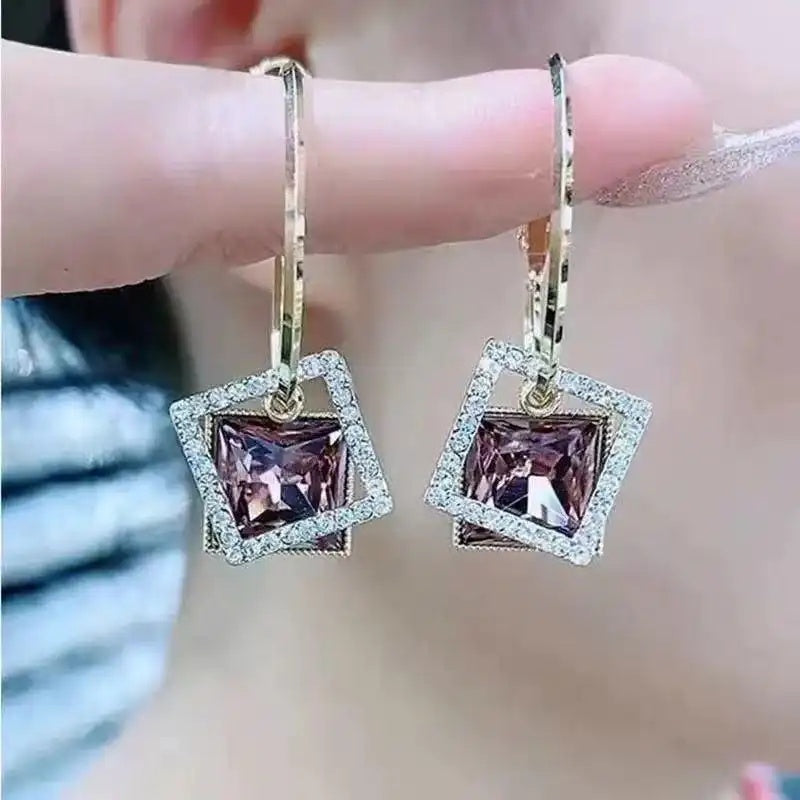 Large Square Purple Crystal Hoop Earrings