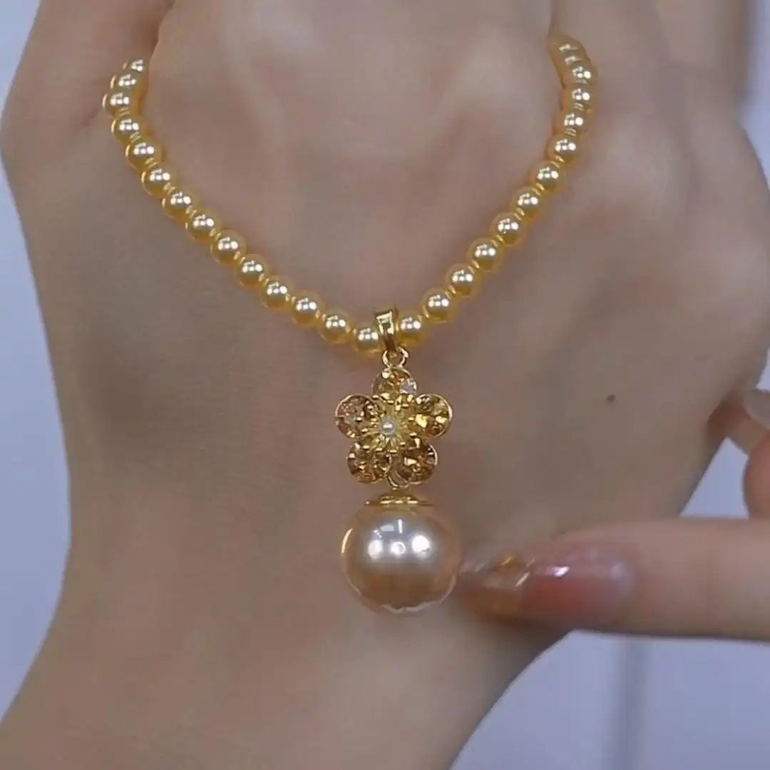 Layered Gold Pearl Rose Necklace