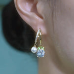 Leaf Crystal Pearl Earrings