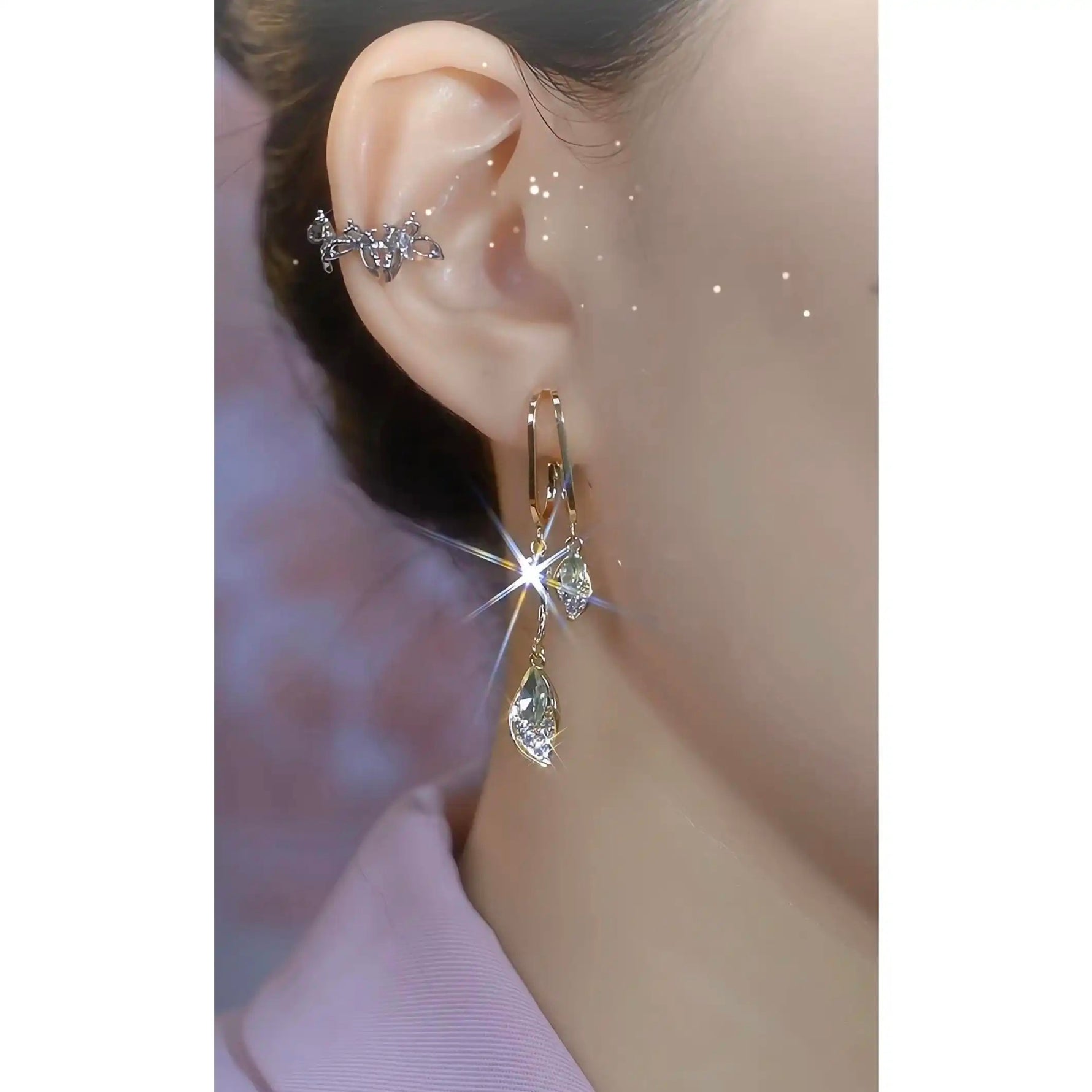 Leaf Crystal Tassel Drop Earrings