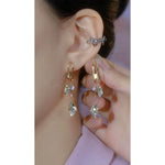 Leaf Crystal Tassel Drop Earrings