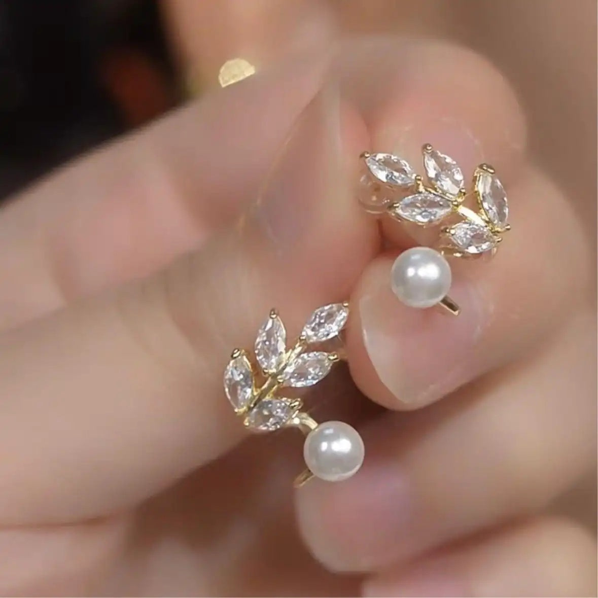 Leaf Pearl Drop Earrings