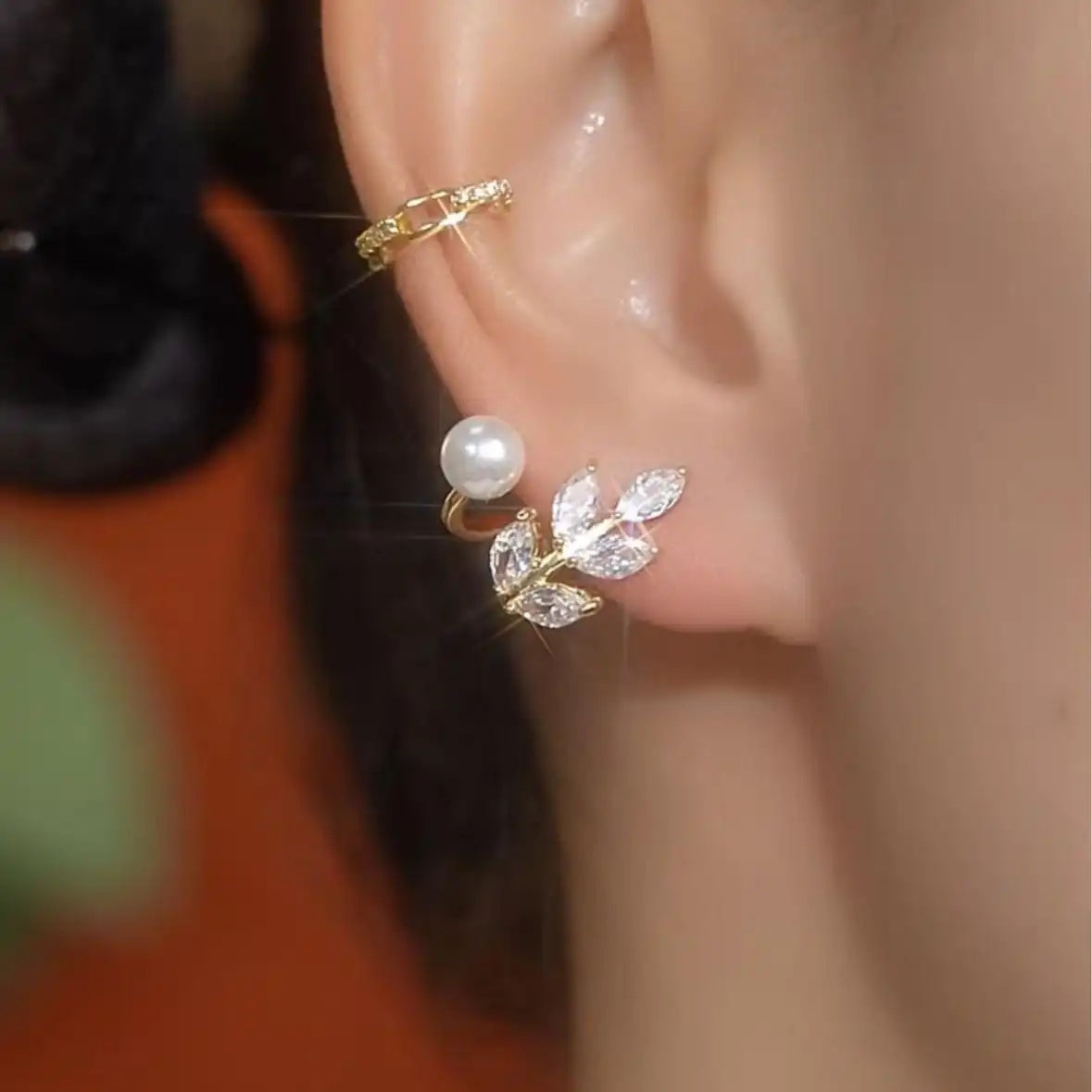 Leaf Pearl Drop Earrings