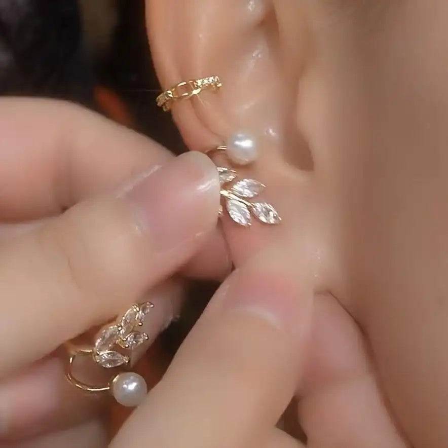 Leaf Pearl Drop Earrings