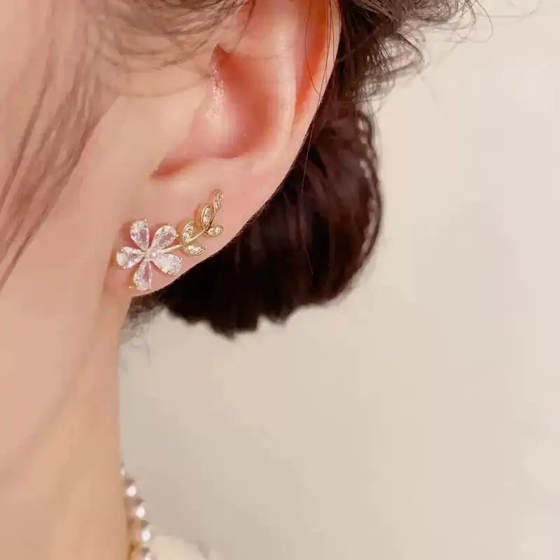 Leaf Petal Crystal Cluster Earrings