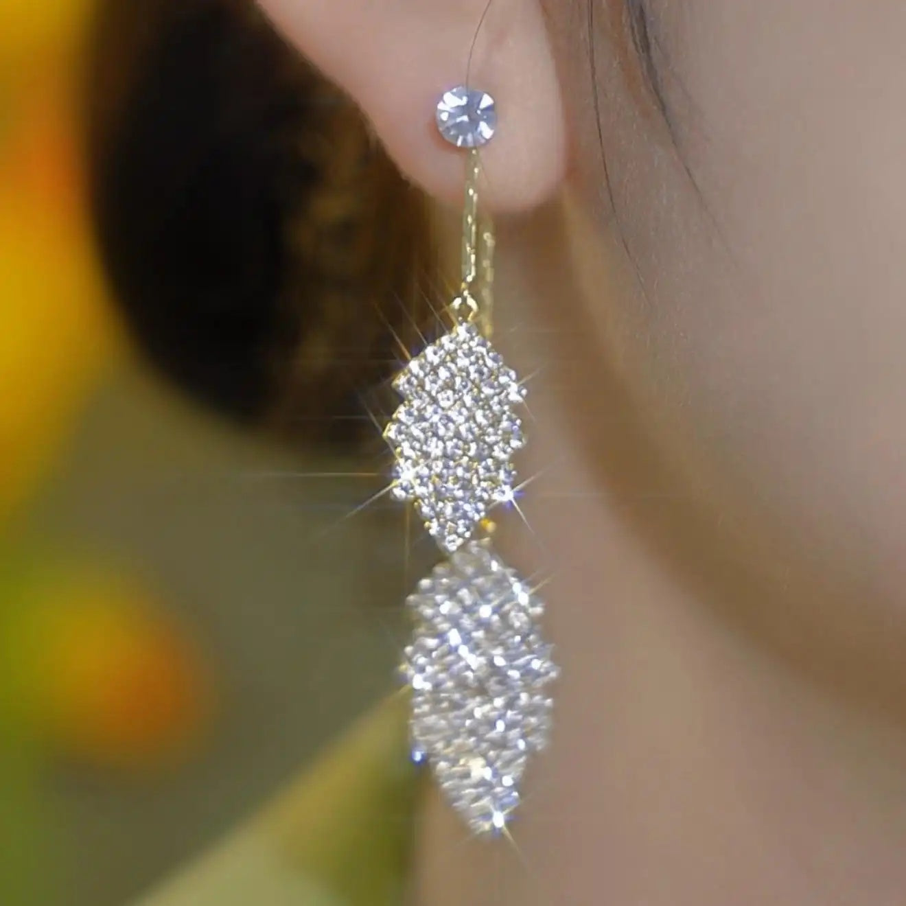 Leaf Tassel Crystal Drop Earrings