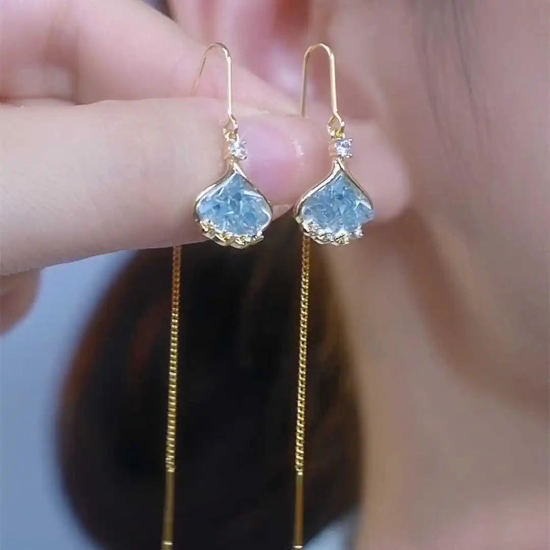 Light Blue Ginkgo Leaf Drop Earrings