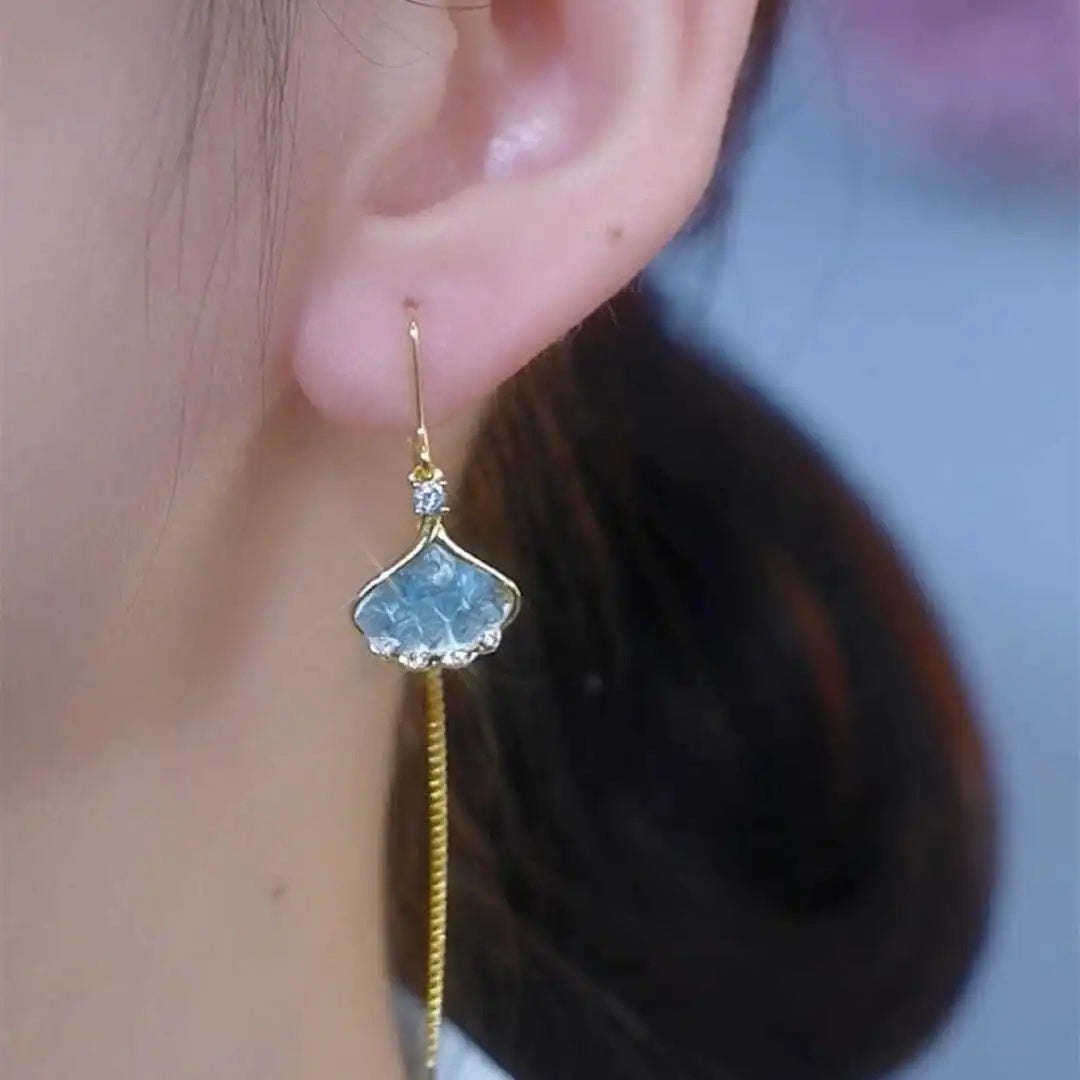 Light Blue Ginkgo Leaf Drop Earrings