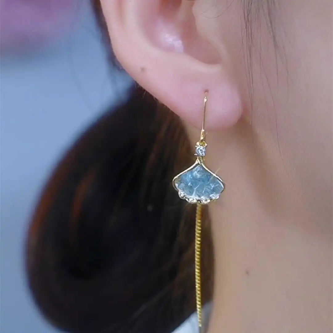 Light Blue Ginkgo Leaf Drop Earrings