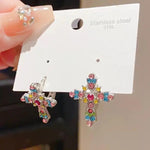 Light Diamond Cross Colorful Retro Earrings