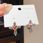 Light Diamond Cross Colorful Retro Earrings
