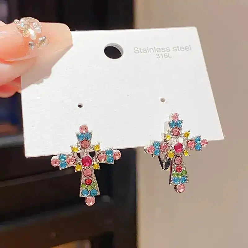 Light Diamond Cross Colorful Retro Earrings