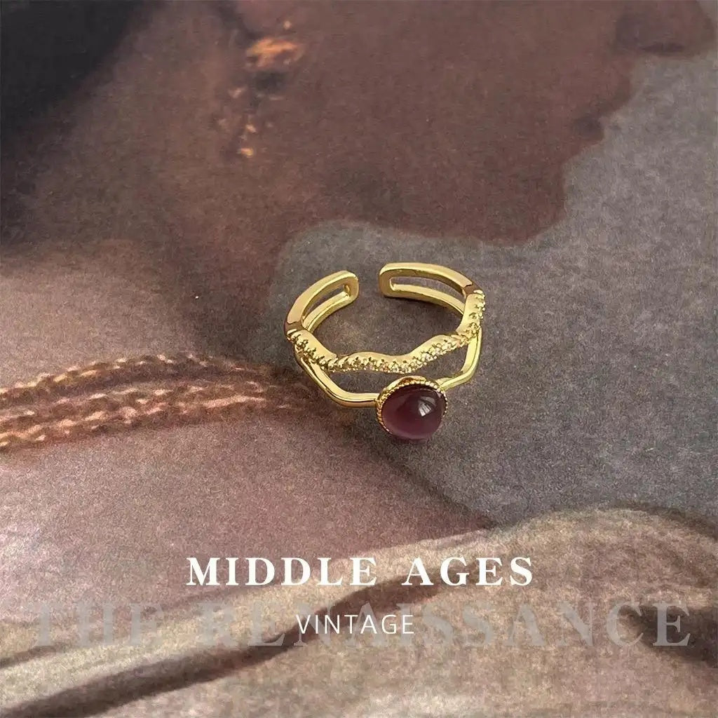 Light Vintage Crystal Purple Cat Ring