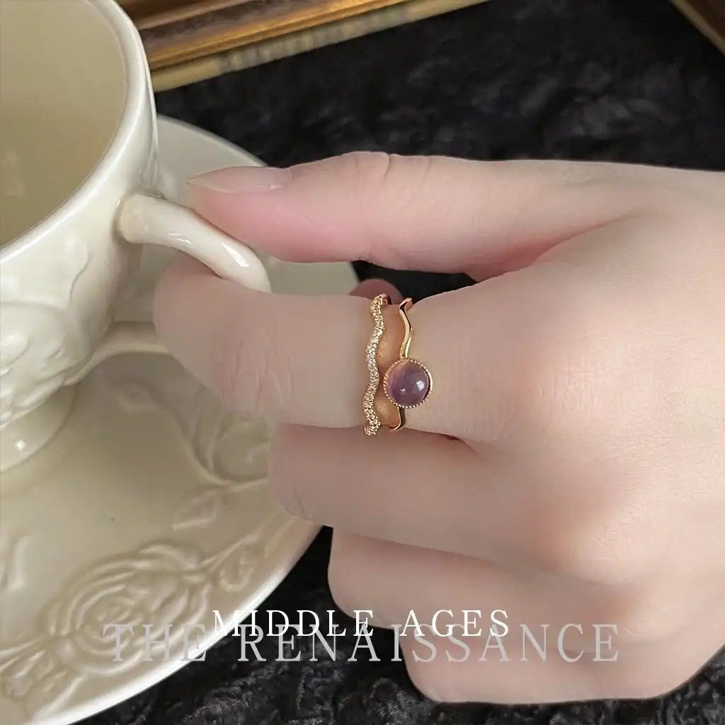 Light Vintage Crystal Purple Cat Ring