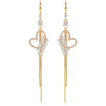 Lightweight Crystal Heart Long Tassel Drop Earrings
