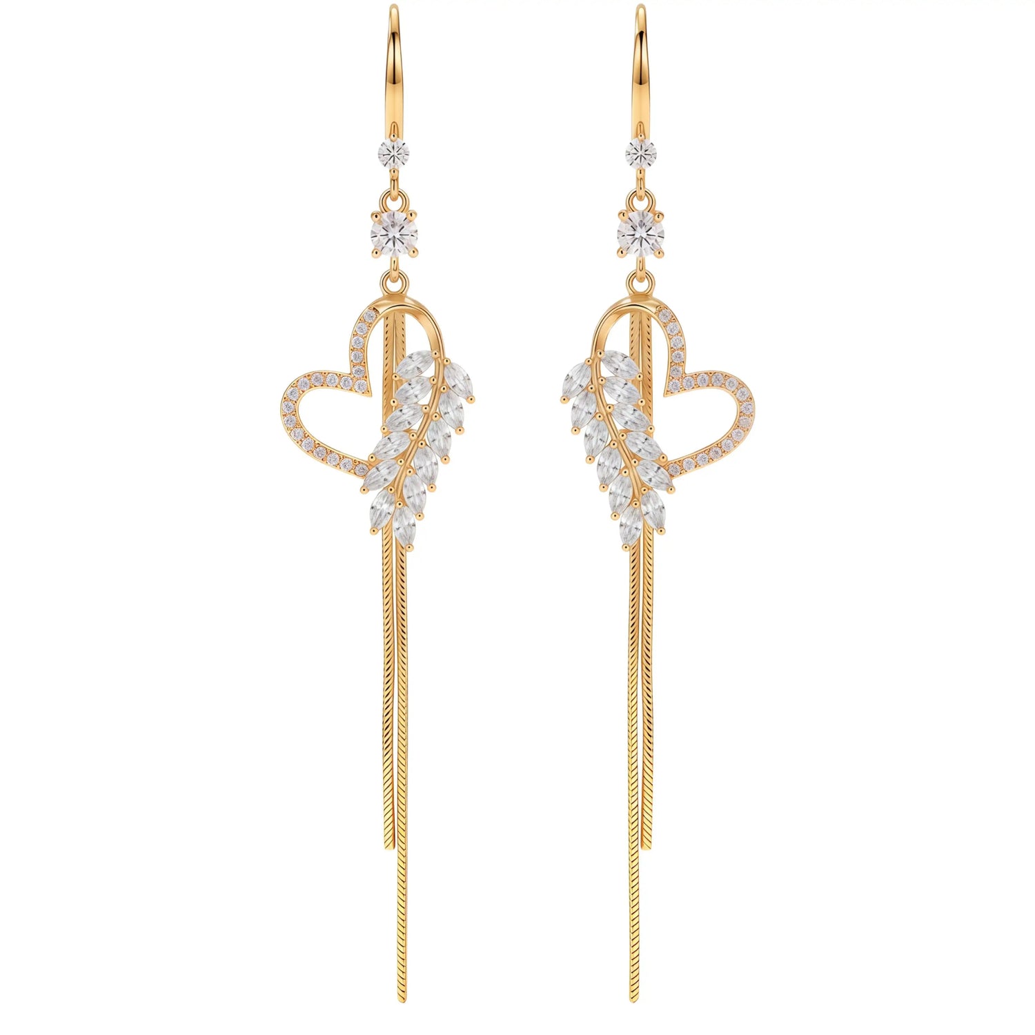 Lightweight Crystal Heart Long Tassel Drop Earrings
