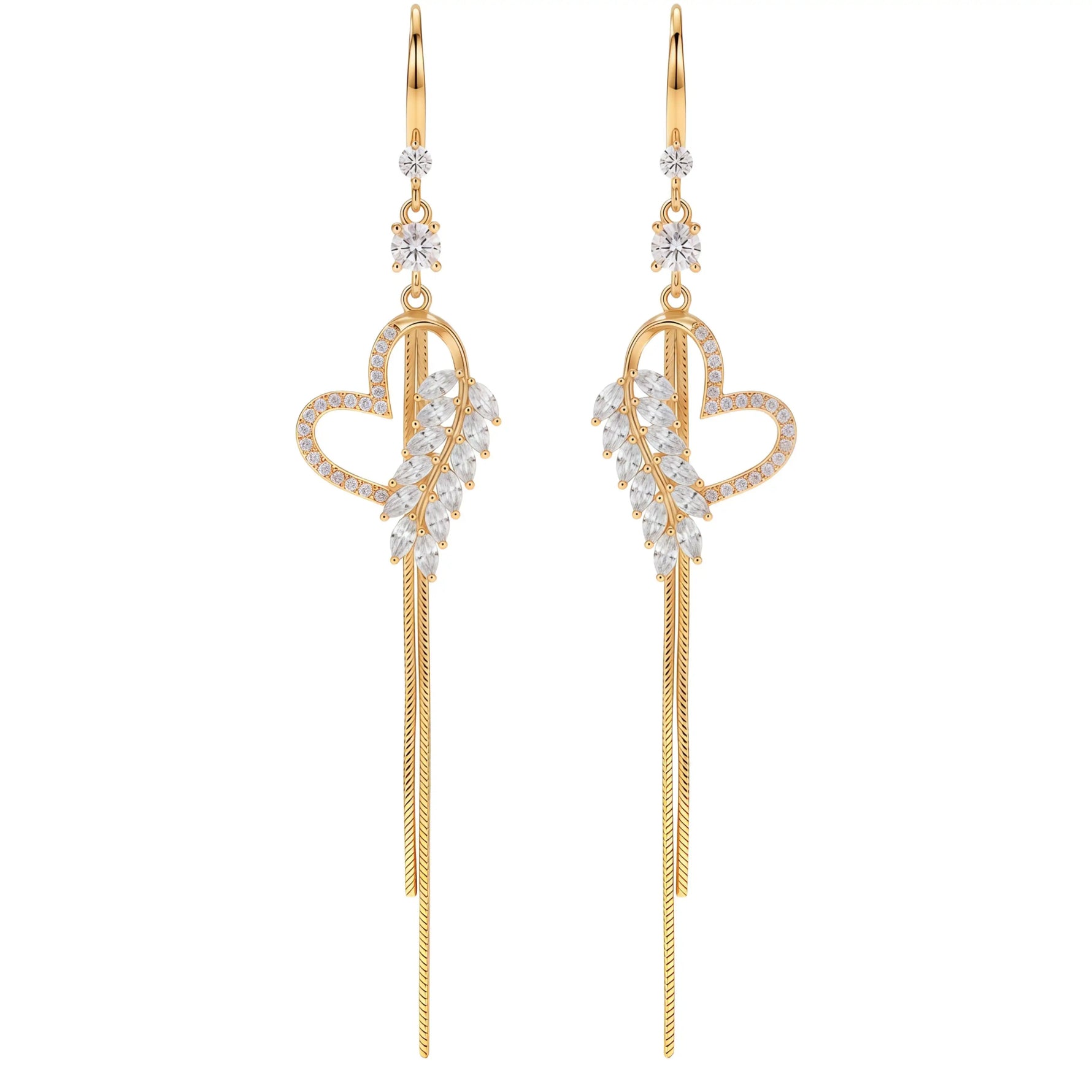 Lightweight Crystal Heart Long Tassel Drop Earrings
