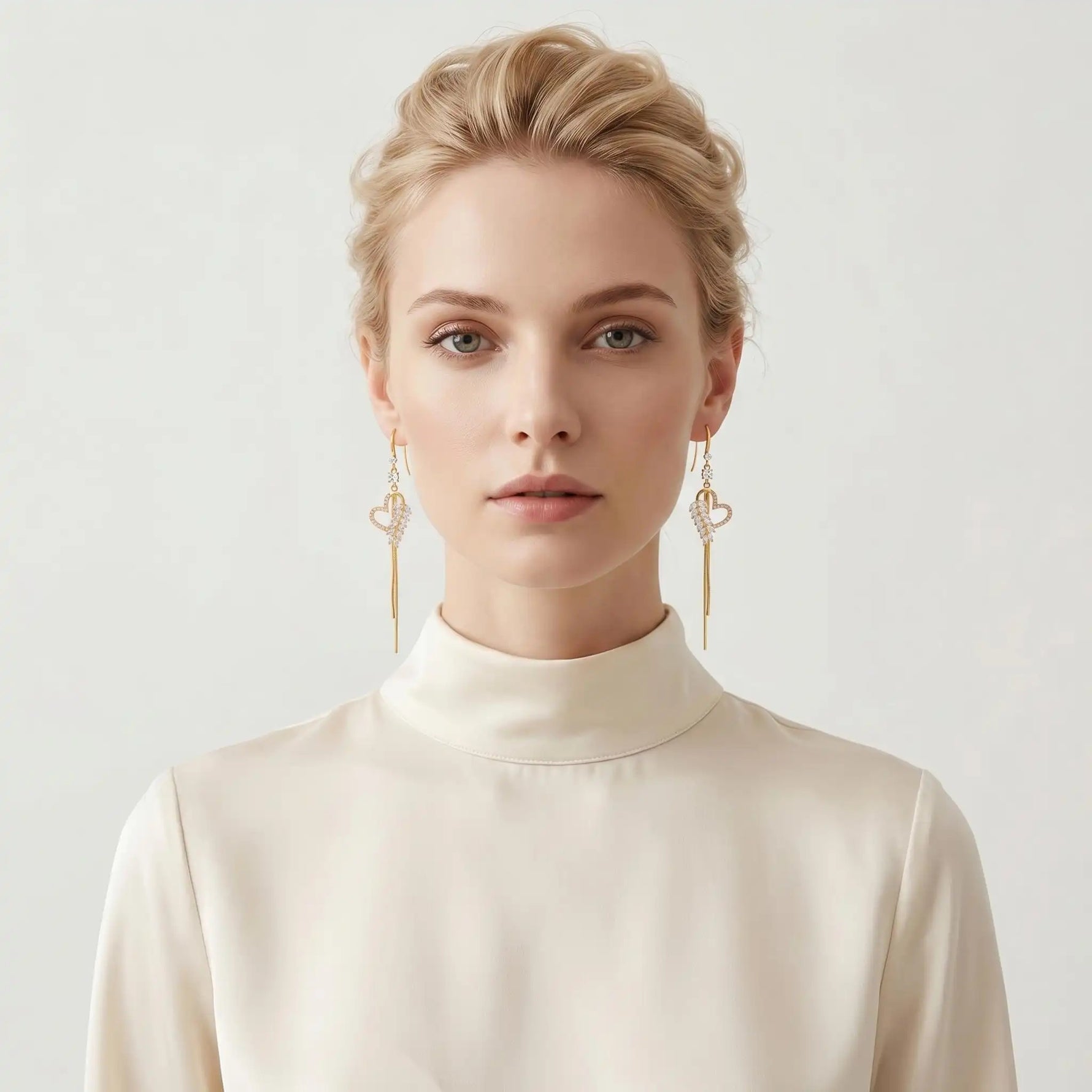 Lightweight Crystal Heart Long Tassel Drop Earrings