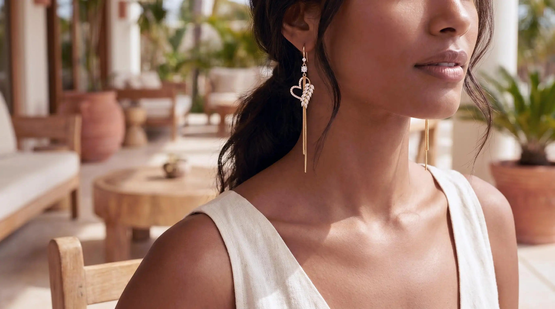 Lightweight Crystal Heart Long Tassel Drop Earrings