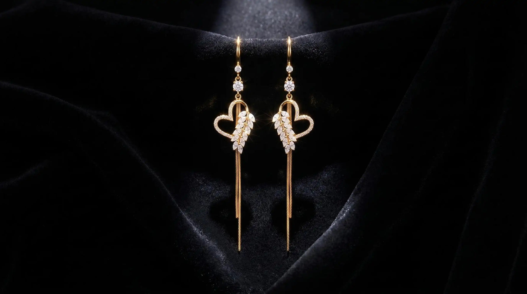 Lightweight Crystal Heart Long Tassel Drop Earrings
