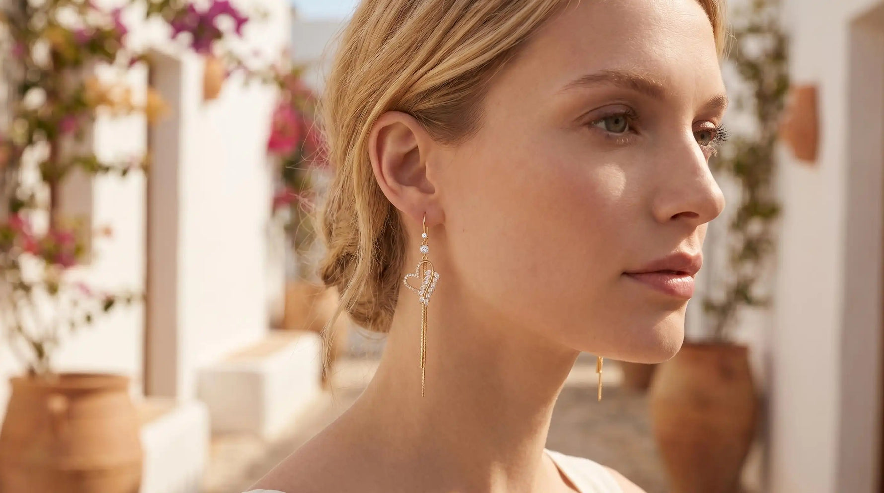 Lightweight Crystal Heart Long Tassel Drop Earrings