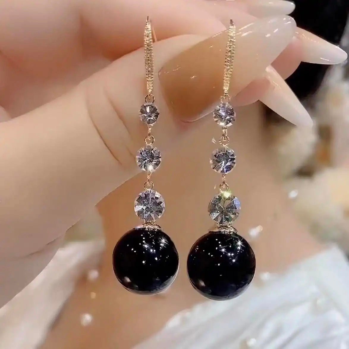 Long Black Beaded Earrings
