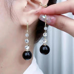 Long Black Beaded Earrings