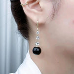 Long Black Beaded Earrings